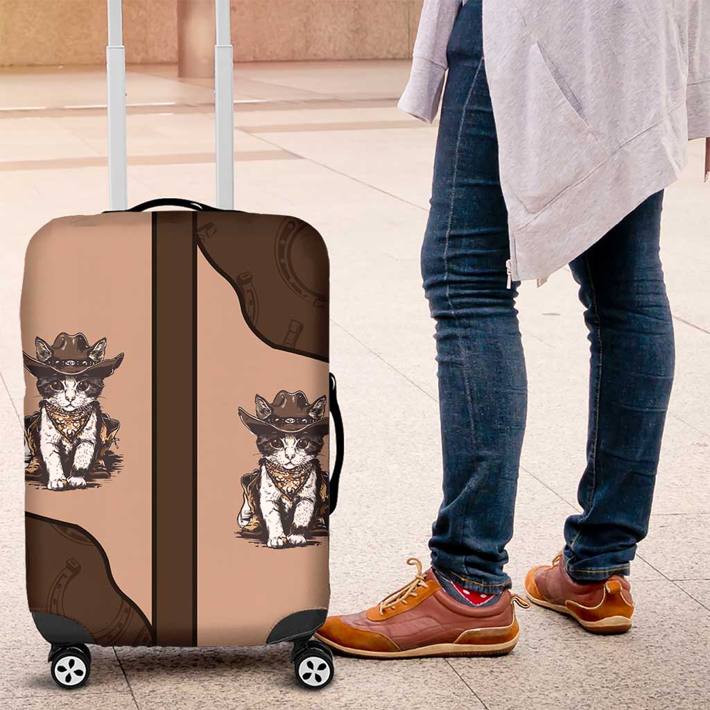Cowcat Luggage Cover Cowboy Cat Meowdy Retro Western Yoke Brown - Wonder Print Shop
