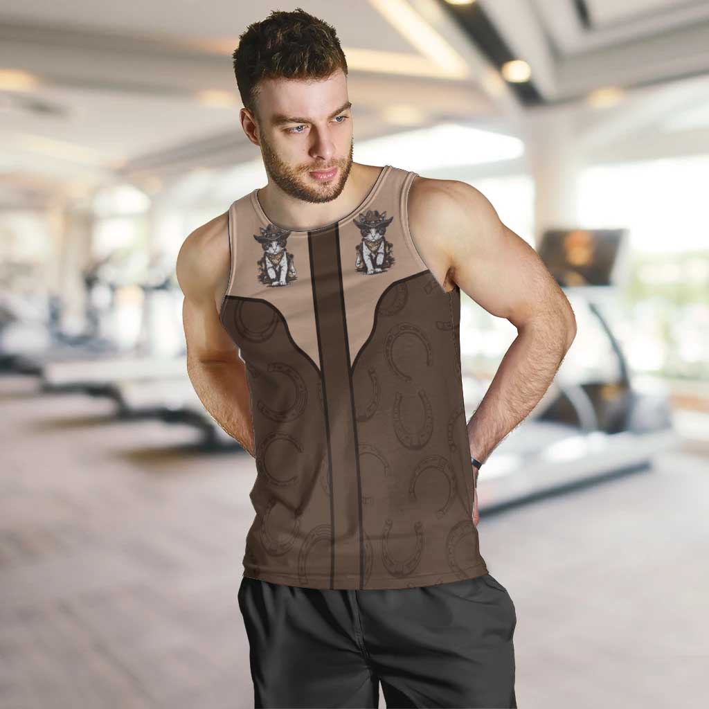 Cowcat Men Tank Top Cowboy Cat Meowdy Retro Western Yoke Brown - Wonder Print Shop