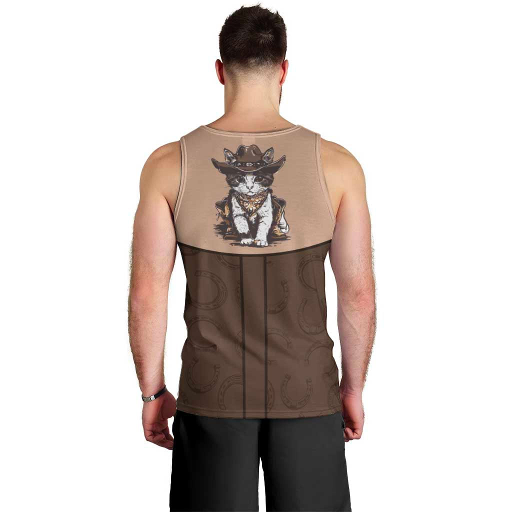 Cowcat Men Tank Top Cowboy Cat Meowdy Retro Western Yoke Brown - Wonder Print Shop