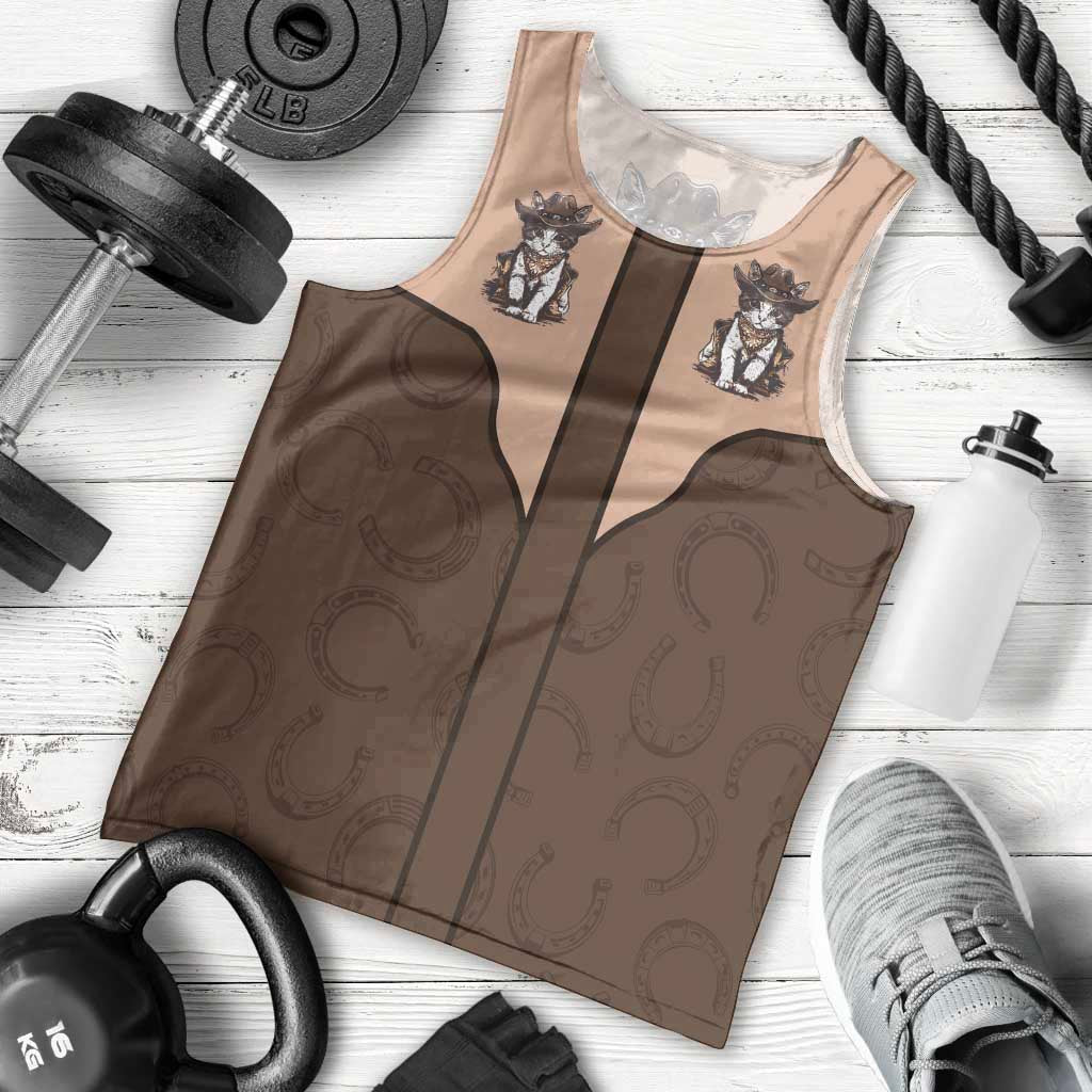 Cowcat Men Tank Top Cowboy Cat Meowdy Retro Western Yoke Brown - Wonder Print Shop