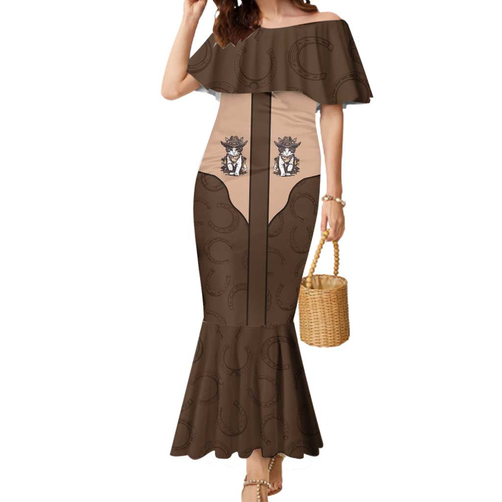 Cowcat Mermaid Dress Cowboy Cat Meowdy Retro Western Yoke Brown - Wonder Print Shop