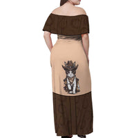 Cowcat Off Shoulder Maxi Dress Cowboy Cat Meowdy Retro Western Yoke Brown - Wonder Print Shop