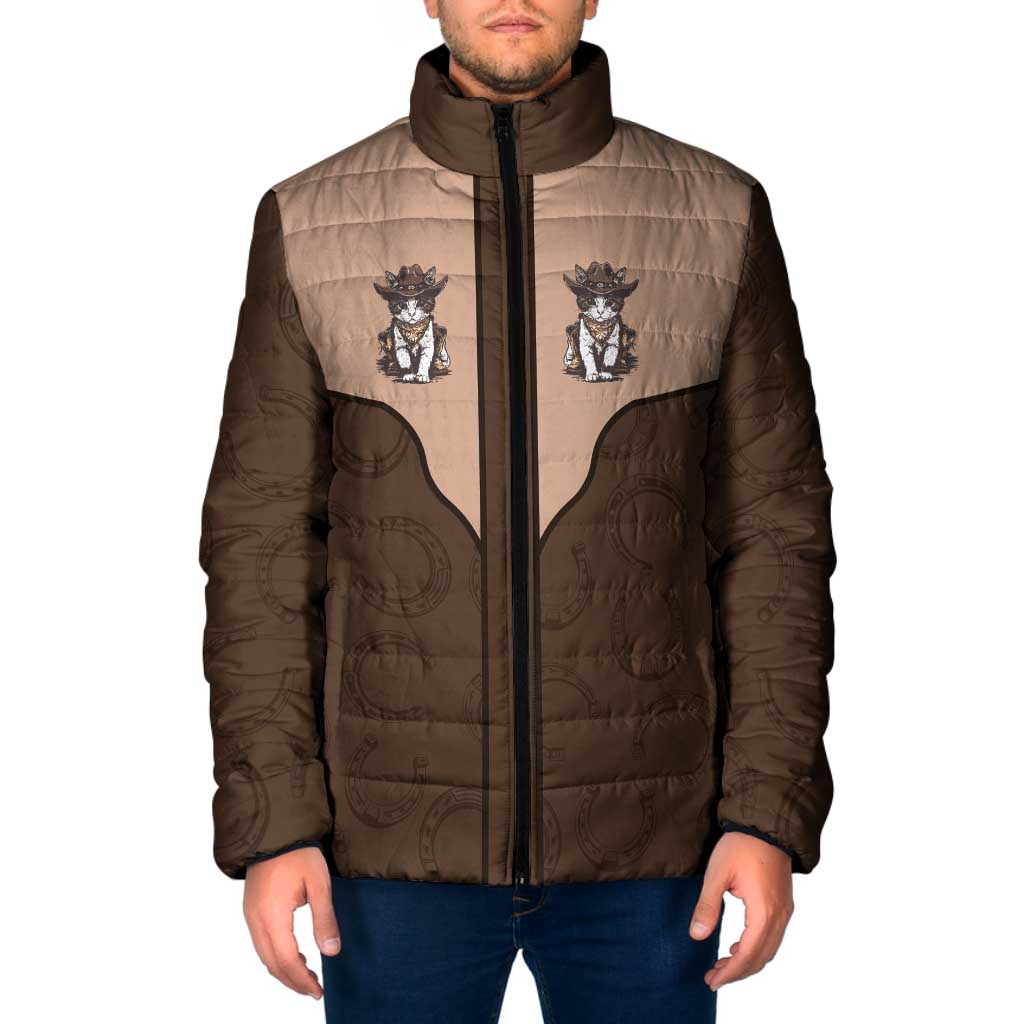 Cowcat Padded Jacket Cowboy Cat Meowdy Retro Western Yoke Brown - Wonder Print Shop