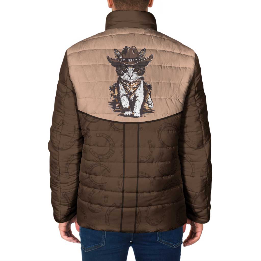Cowcat Padded Jacket Cowboy Cat Meowdy Retro Western Yoke Brown - Wonder Print Shop