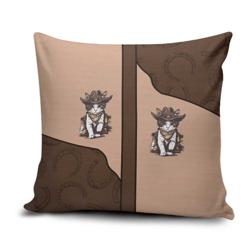 Cowcat Pillow Cover Cowboy Cat Meowdy Retro Western Yoke Brown - Wonder Print Shop