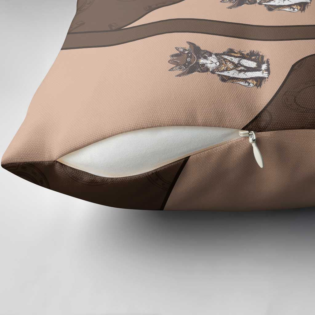 Cowcat Pillow Cover Cowboy Cat Meowdy Retro Western Yoke Brown - Wonder Print Shop