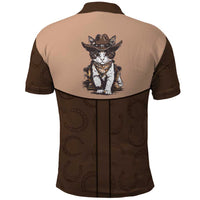 Cowcat Polo Shirt Cowboy Cat Meowdy Retro Western Yoke Brown - Wonder Print Shop