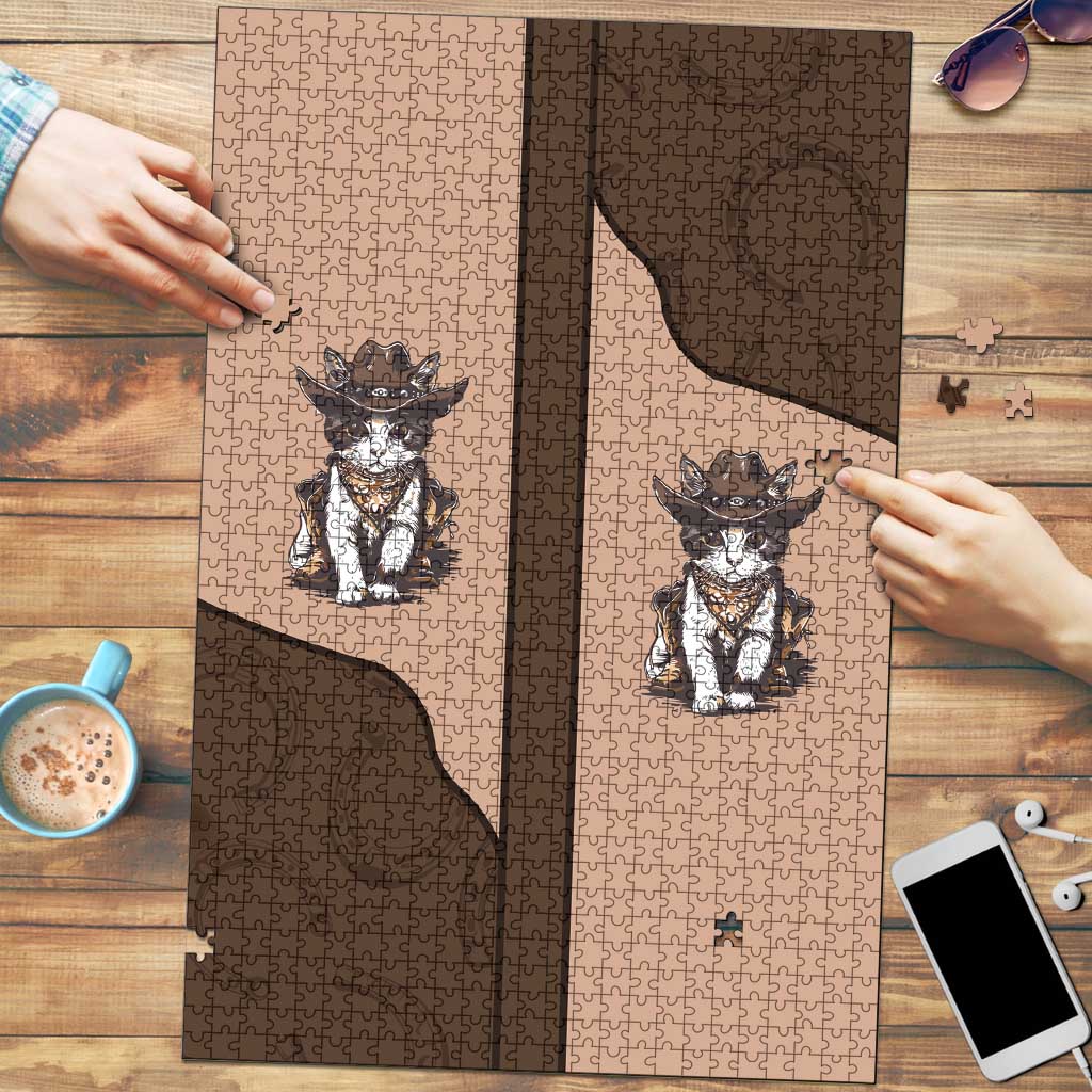 Cowcat Puzzle Cowboy Cat Meowdy Retro Western Yoke Brown - Wonder Print Shop