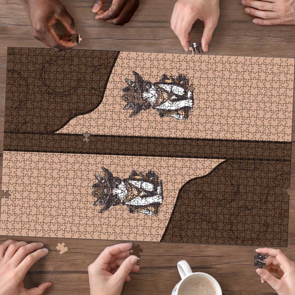 Cowcat Puzzle Cowboy Cat Meowdy Retro Western Yoke Brown - Wonder Print Shop