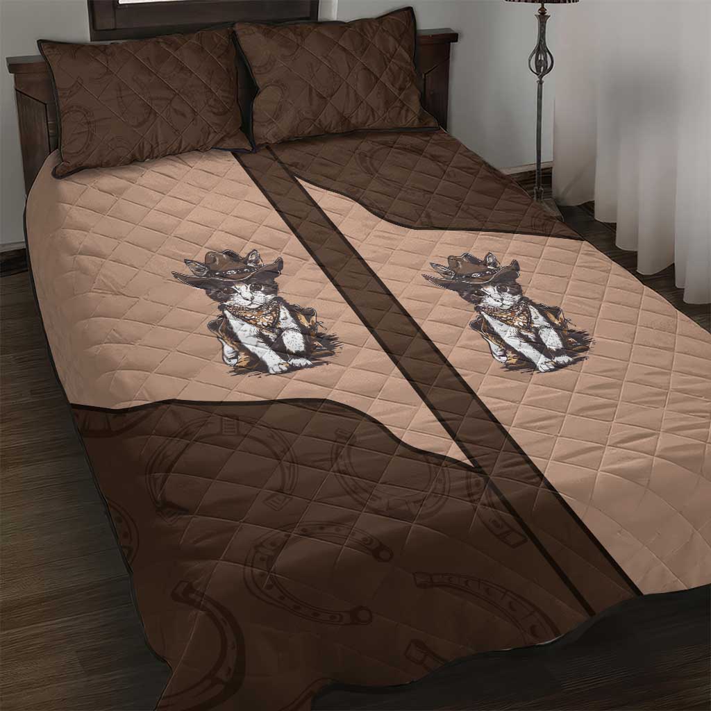 Cowcat Quilt Bed Set Cowboy Cat Meowdy Retro Western Yoke Brown - Wonder Print Shop