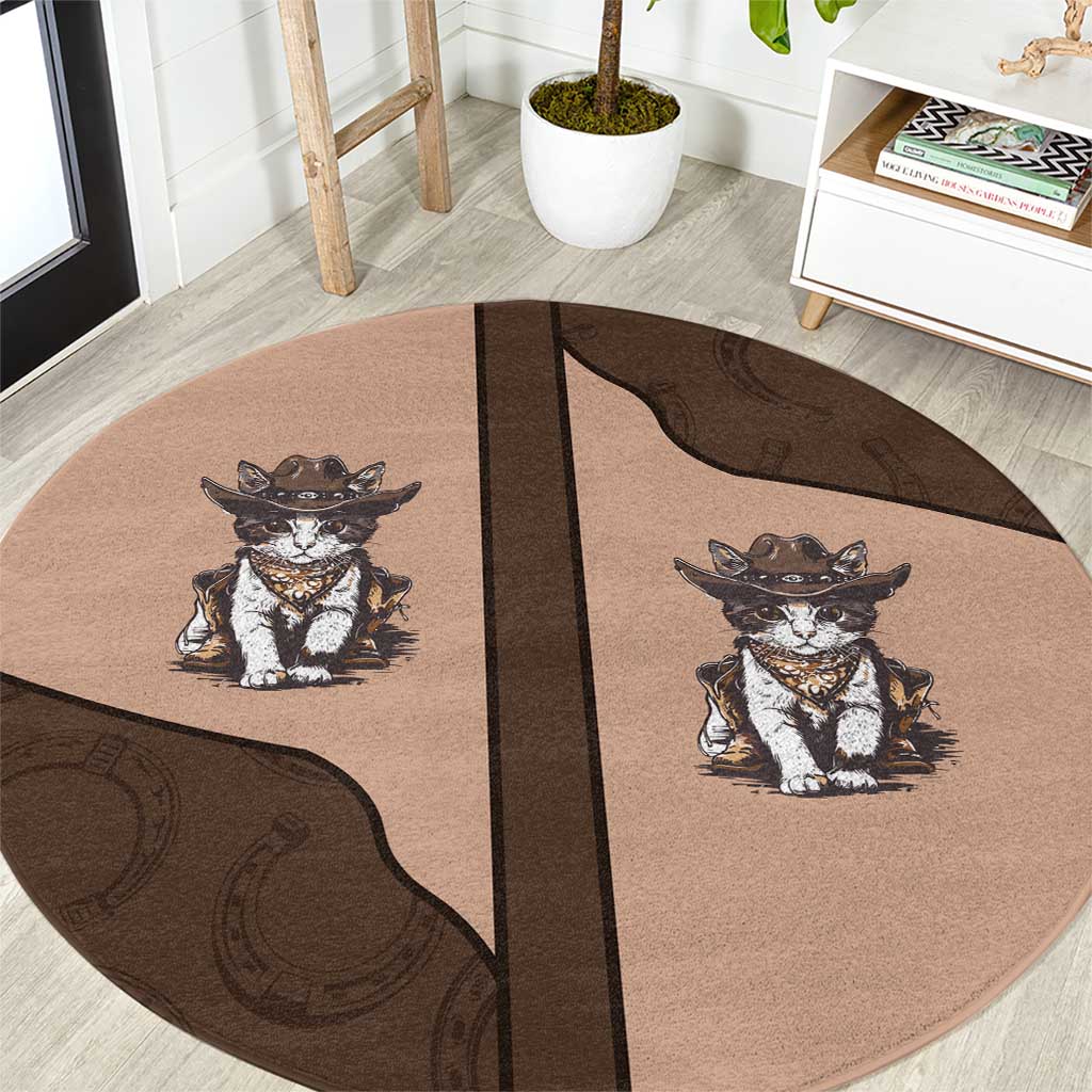 Cowcat Round Carpet Cowboy Cat Meowdy Retro Western Yoke Brown - Wonder Print Shop
