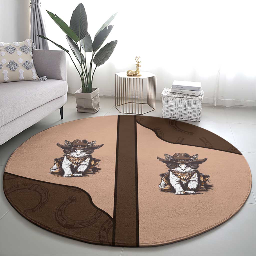Cowcat Round Carpet Cowboy Cat Meowdy Retro Western Yoke Brown - Wonder Print Shop