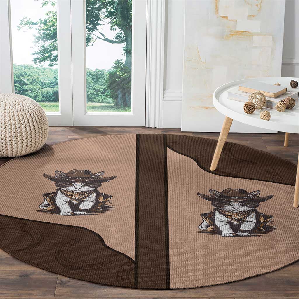 Cowcat Round Carpet Cowboy Cat Meowdy Retro Western Yoke Brown - Wonder Print Shop