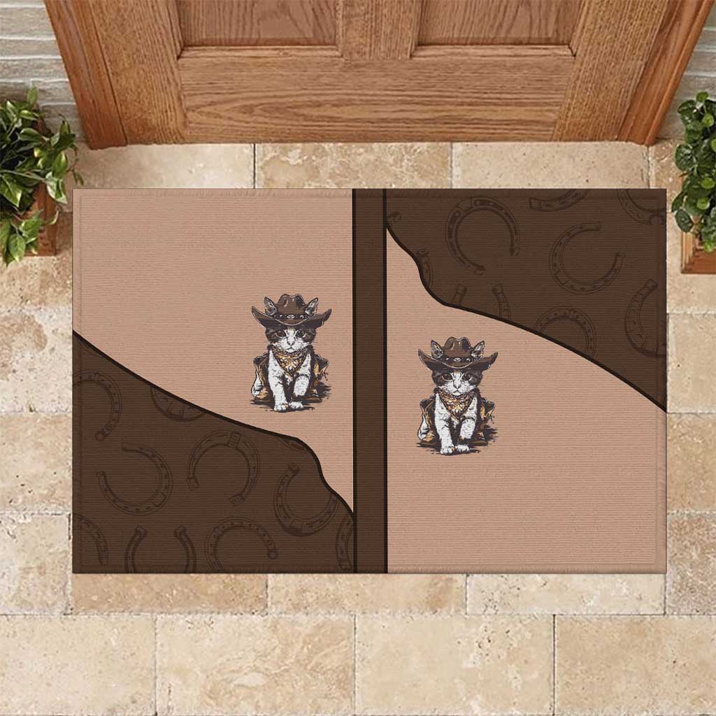 Cowcat Rubber Doormat Cowboy Cat Meowdy Retro Western Yoke Brown - Wonder Print Shop