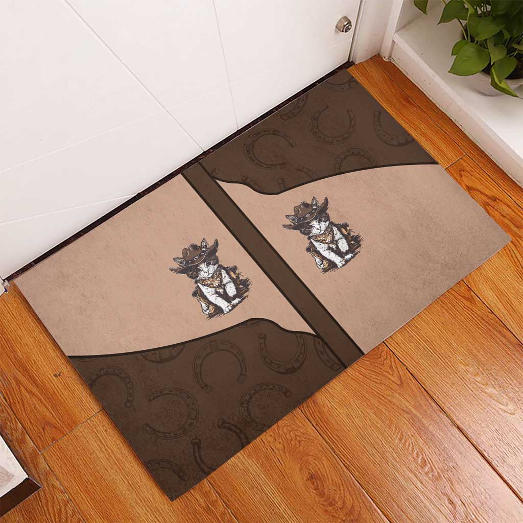 Cowcat Rubber Doormat Cowboy Cat Meowdy Retro Western Yoke Brown - Wonder Print Shop