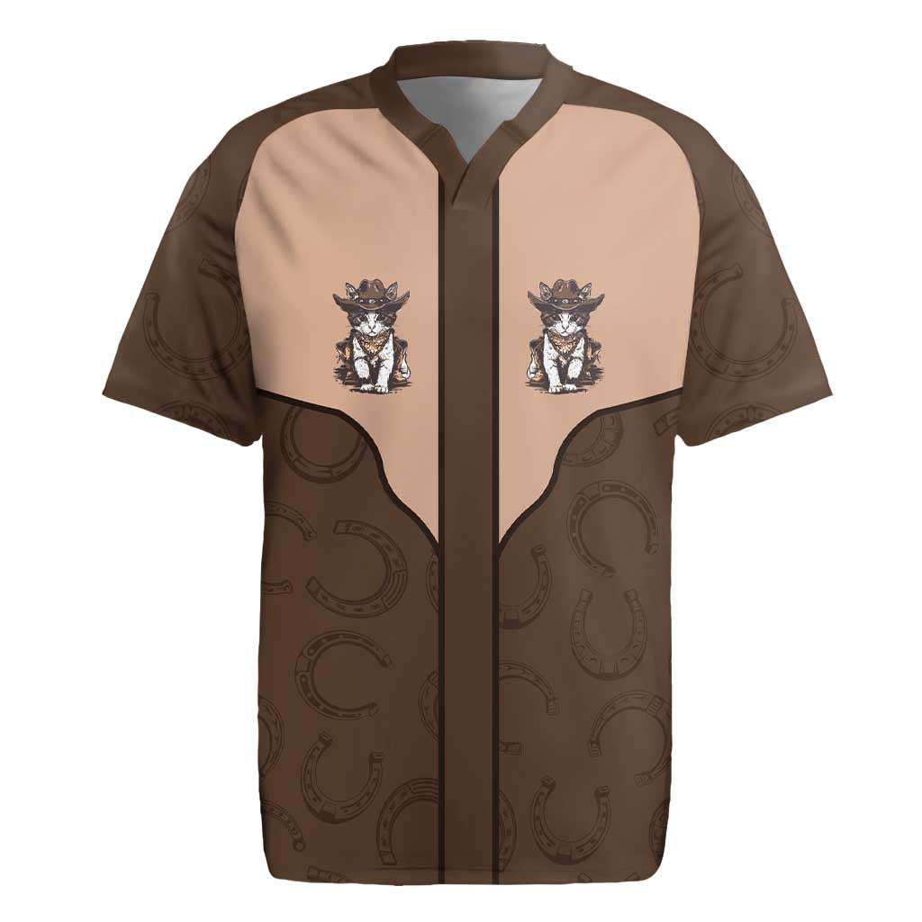 Cowcat Rugby Jersey Cowboy Cat Meowdy Retro Western Yoke Brown - Wonder Print Shop