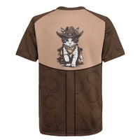 Cowcat Rugby Jersey Cowboy Cat Meowdy Retro Western Yoke Brown - Wonder Print Shop