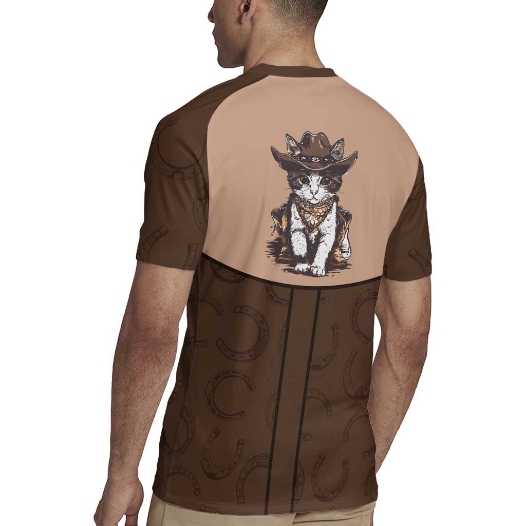 Cowcat Rugby Jersey Cowboy Cat Meowdy Retro Western Yoke Brown - Wonder Print Shop