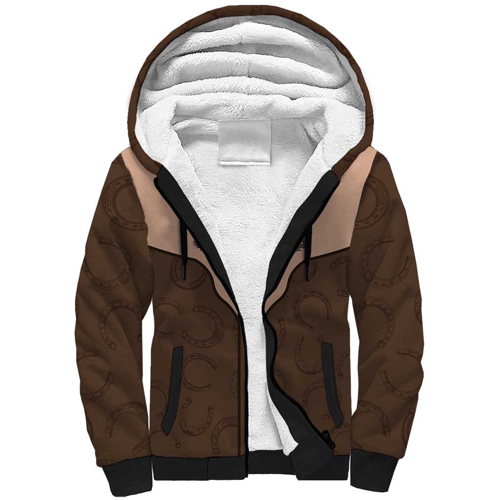 Cowcat Sherpa Hoodie Cowboy Cat Meowdy Retro Western Yoke Brown - Wonder Print Shop