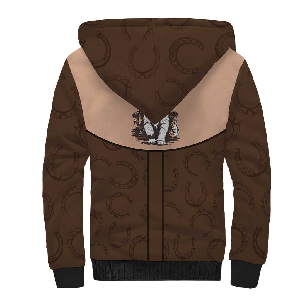 Cowcat Sherpa Hoodie Cowboy Cat Meowdy Retro Western Yoke Brown - Wonder Print Shop