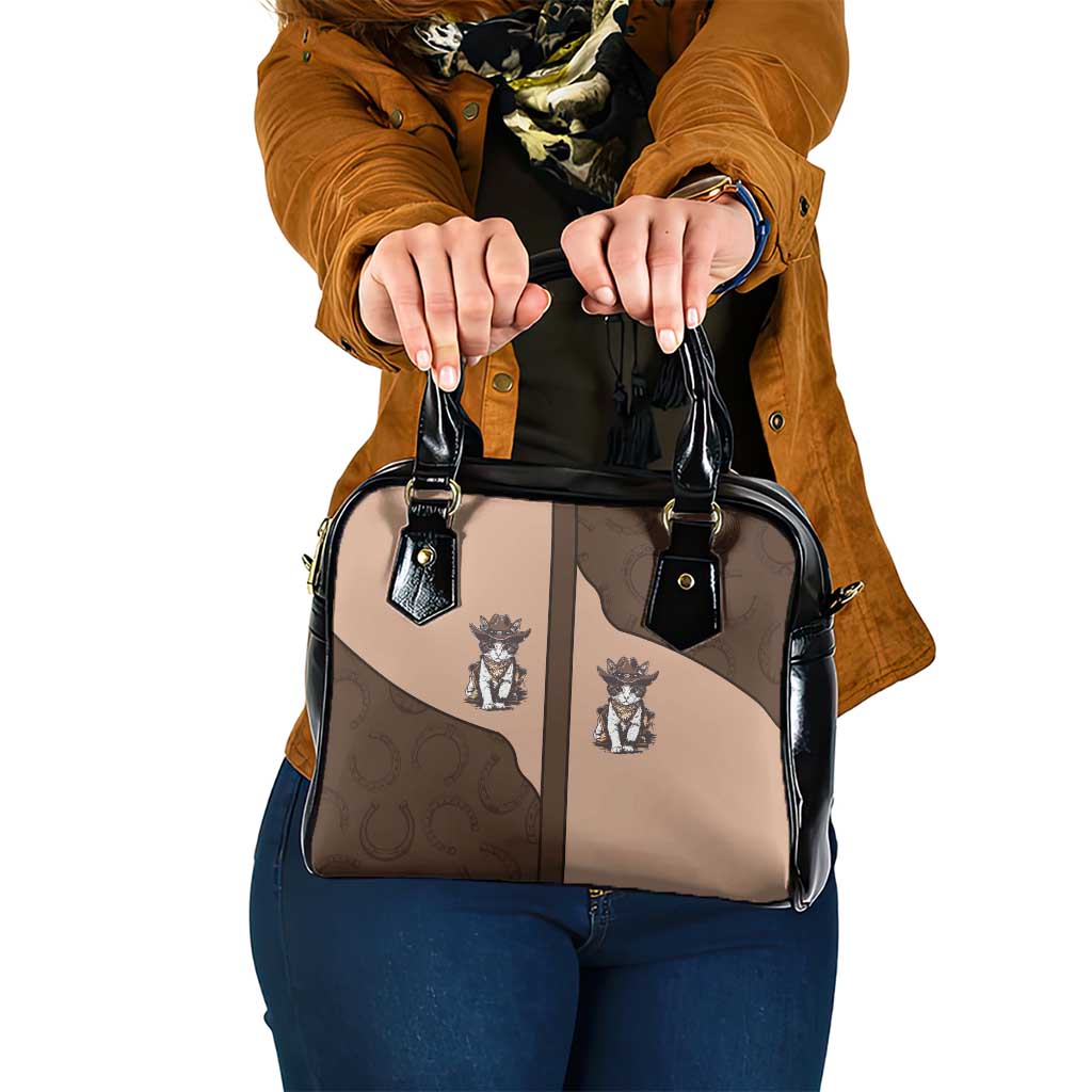 Cowcat Shoulder Handbag Cowboy Cat Meowdy Retro Western Yoke Brown - Wonder Print Shop