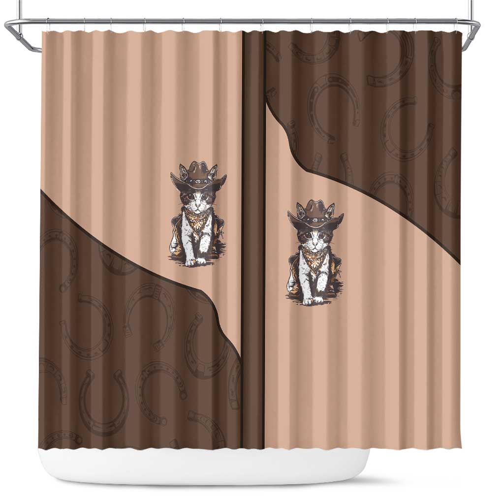 Cowcat Shower Curtain Cowboy Cat Meowdy Retro Western Yoke Brown - Wonder Print Shop