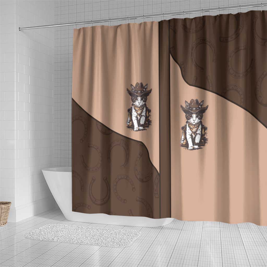 Cowcat Shower Curtain Cowboy Cat Meowdy Retro Western Yoke Brown - Wonder Print Shop