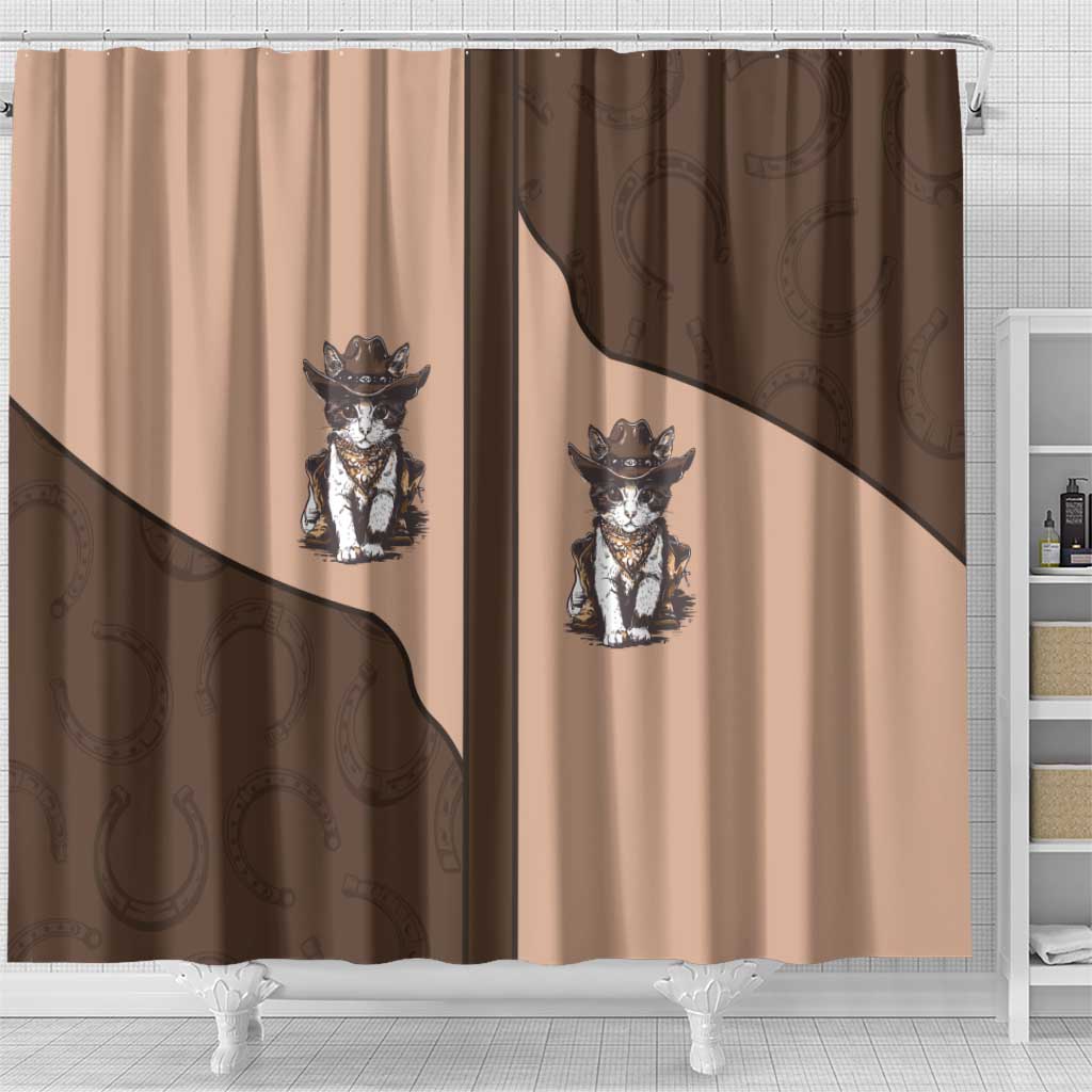 Cowcat Shower Curtain Cowboy Cat Meowdy Retro Western Yoke Brown - Wonder Print Shop