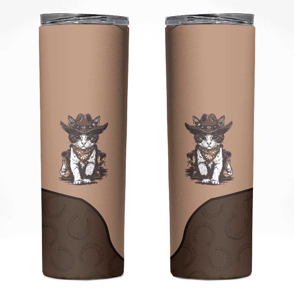 Cowcat Skinny Tumbler Cowboy Cat Meowdy Retro Western Yoke Brown - Wonder Print Shop