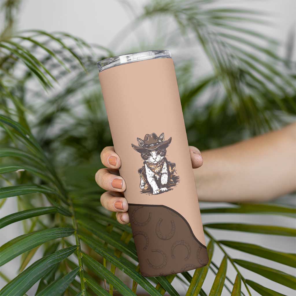 Cowcat Skinny Tumbler Cowboy Cat Meowdy Retro Western Yoke Brown - Wonder Print Shop