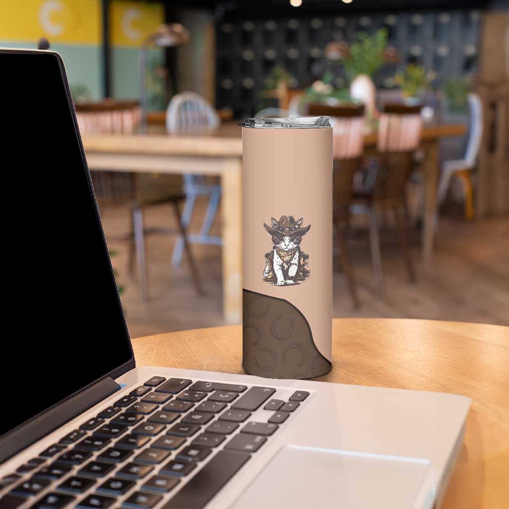 Cowcat Skinny Tumbler Cowboy Cat Meowdy Retro Western Yoke Brown - Wonder Print Shop