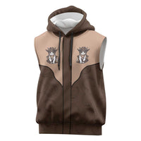 Cowcat Sleeveless Hoodie Cowboy Cat Meowdy Retro Western Yoke Brown - Wonder Print Shop