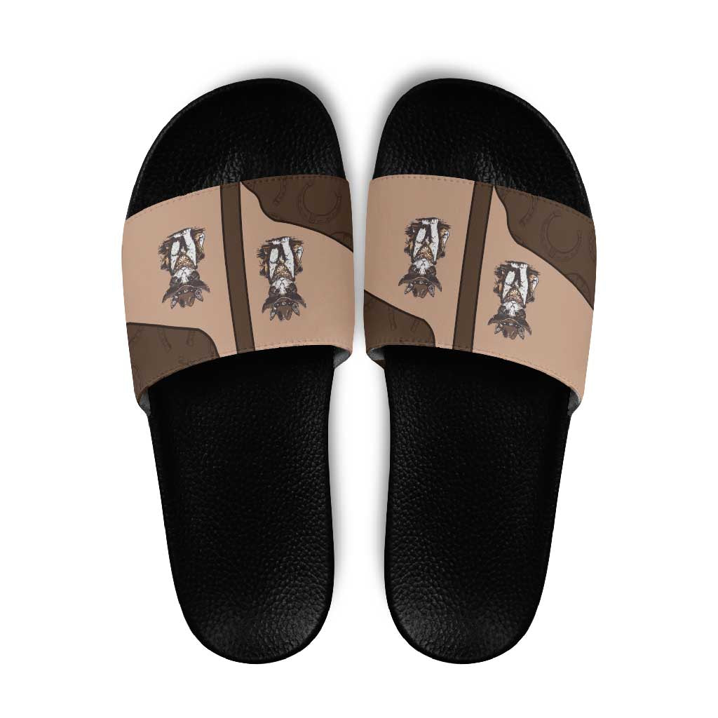 Cowcat Slide Sandals Cowboy Cat Meowdy Retro Western Yoke Brown - Wonder Print Shop