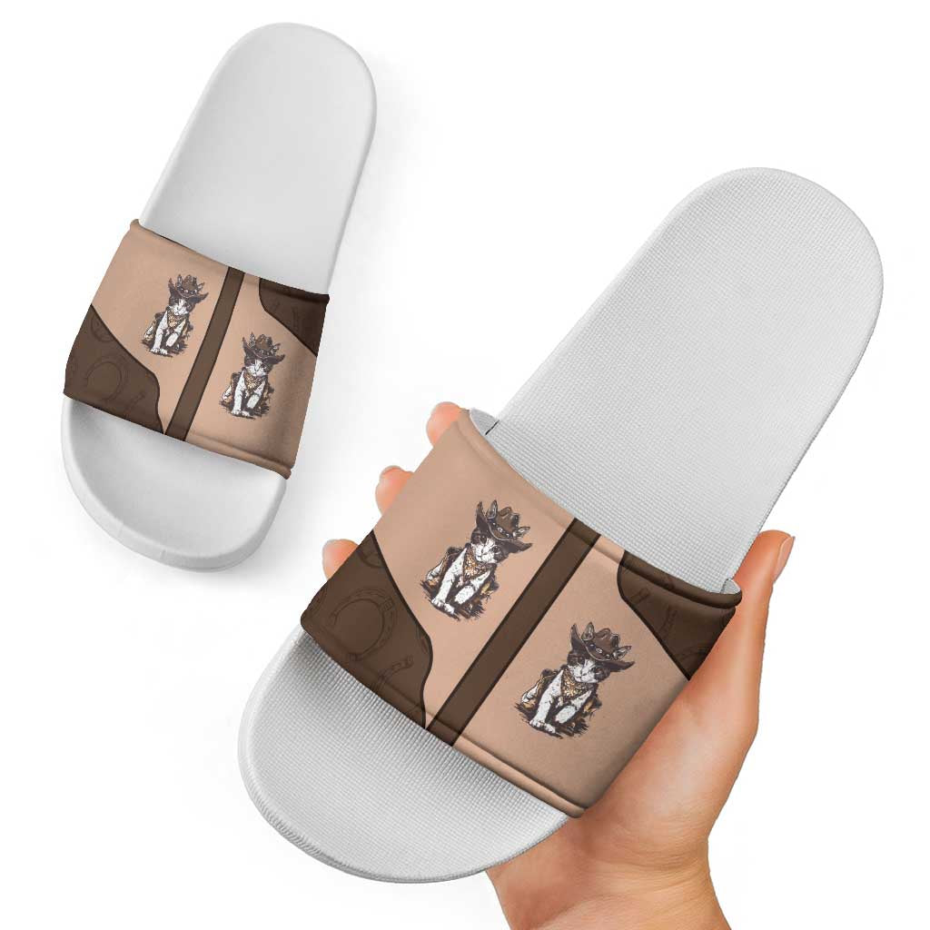 Cowcat Slide Sandals Cowboy Cat Meowdy Retro Western Yoke Brown - Wonder Print Shop