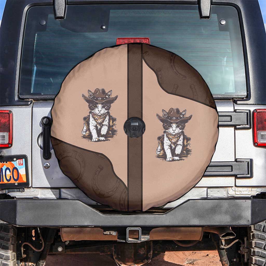 Cowcat Spare Tire Cover Cowboy Cat Meowdy Retro Western Yoke Brown - Wonder Print Shop