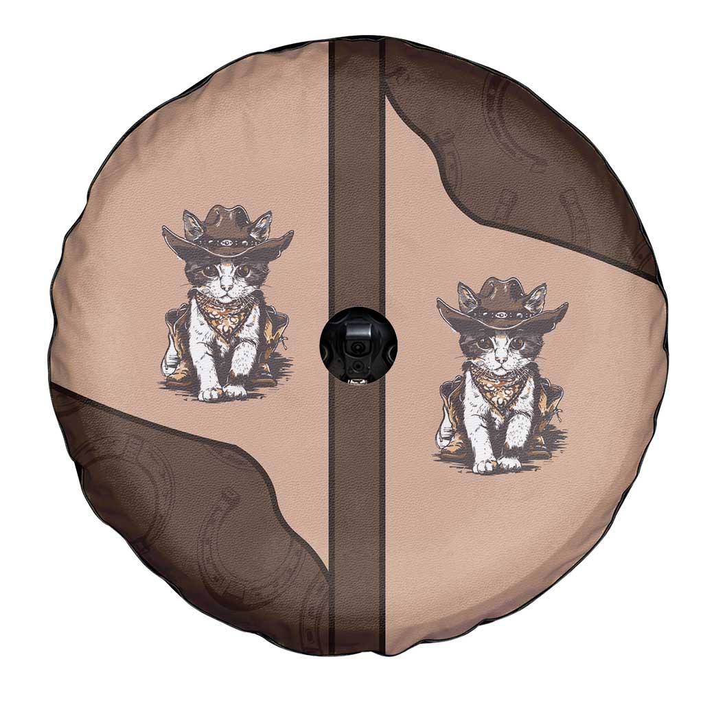 Cowcat Spare Tire Cover Cowboy Cat Meowdy Retro Western Yoke Brown - Wonder Print Shop