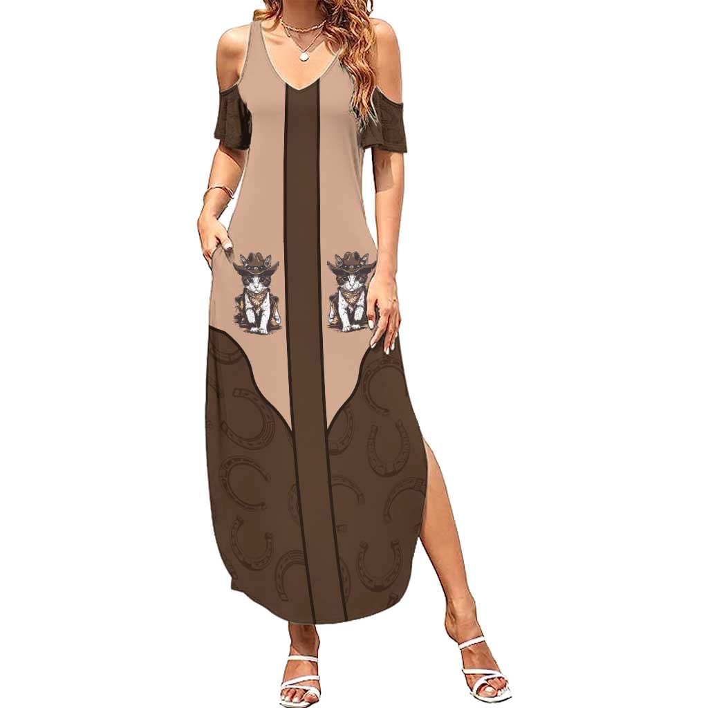 Cowcat Summer Maxi Dress Cowboy Cat Meowdy Retro Western Yoke Brown - Wonder Print Shop