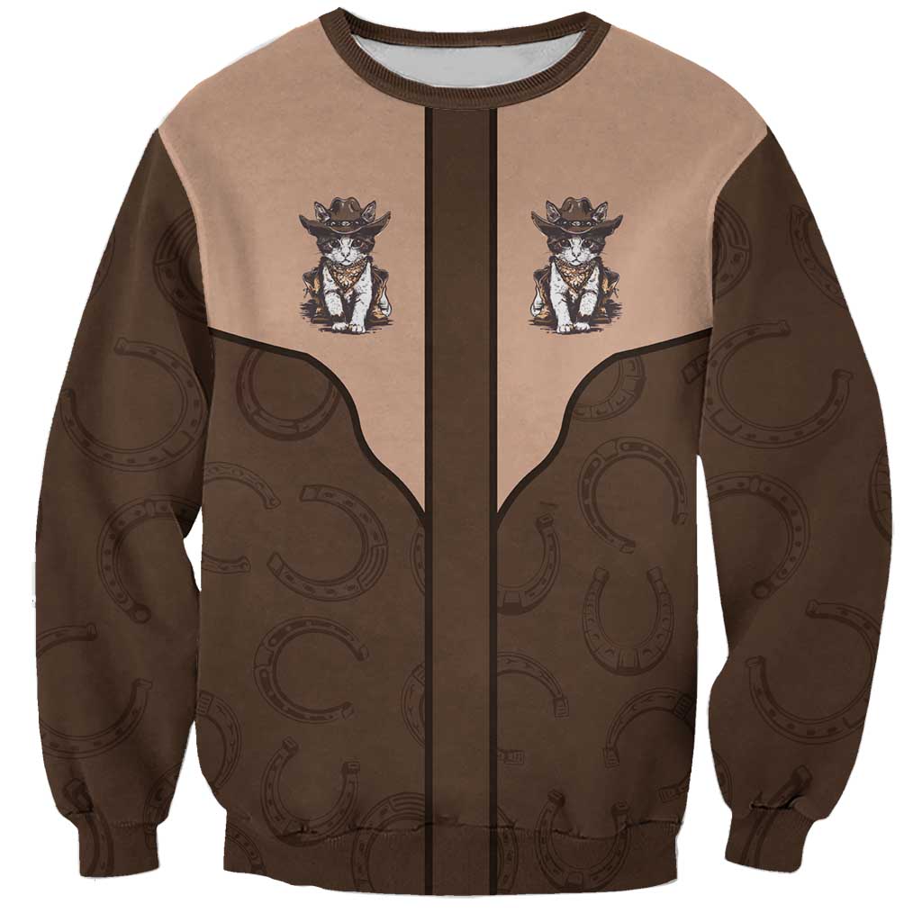 Cowcat Sweatshirt Cowboy Cat Meowdy Retro Western Yoke Brown - Wonder Print Shop