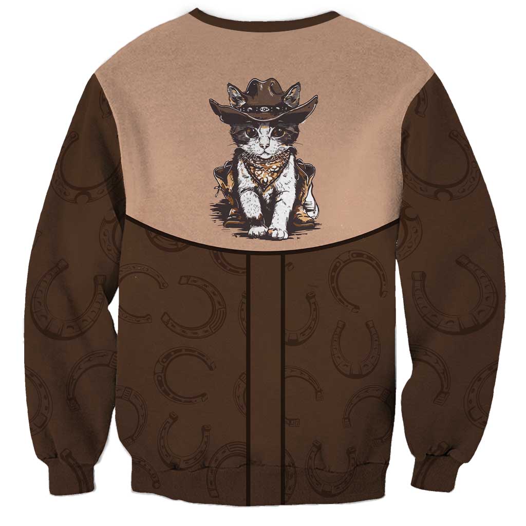 Cowcat Sweatshirt Cowboy Cat Meowdy Retro Western Yoke Brown - Wonder Print Shop
