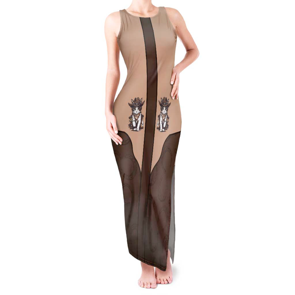 Cowcat Tank Maxi Dress Cowboy Cat Meowdy Retro Western Yoke Brown - Wonder Print Shop