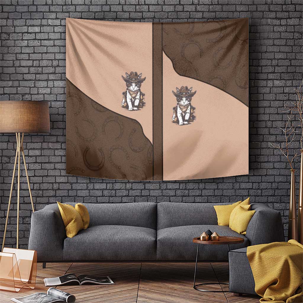 Cowcat Tapestry Cowboy Cat Meowdy Retro Western Yoke Brown - Wonder Print Shop