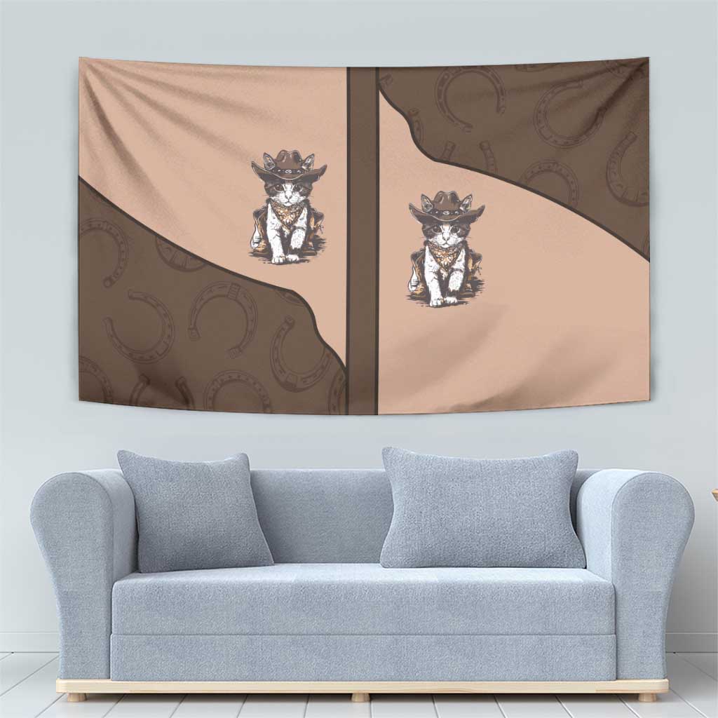 Cowcat Tapestry Cowboy Cat Meowdy Retro Western Yoke Brown - Wonder Print Shop