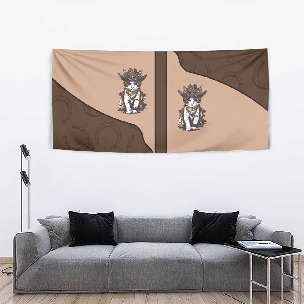 Cowcat Tapestry Cowboy Cat Meowdy Retro Western Yoke Brown - Wonder Print Shop