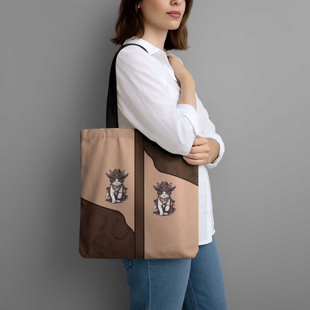 Cowcat Tote Bag Cowboy Cat Meowdy Retro Western Yoke Brown - Wonder Print Shop