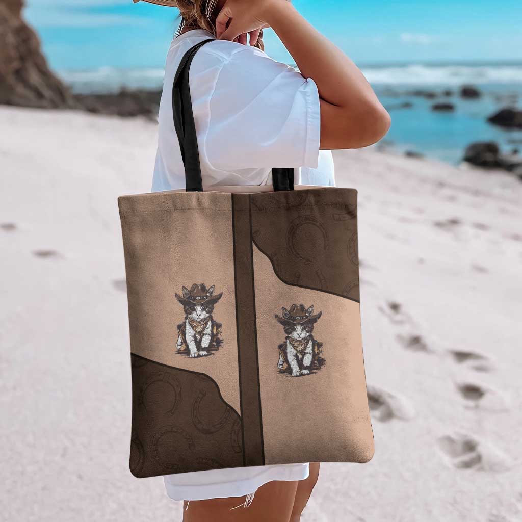 Cowcat Tote Bag Cowboy Cat Meowdy Retro Western Yoke Brown - Wonder Print Shop