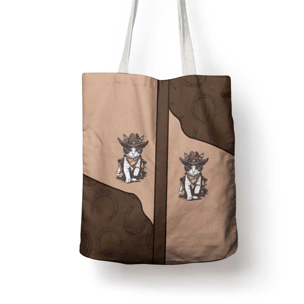 Cowcat Tote Bag Cowboy Cat Meowdy Retro Western Yoke Brown - Wonder Print Shop