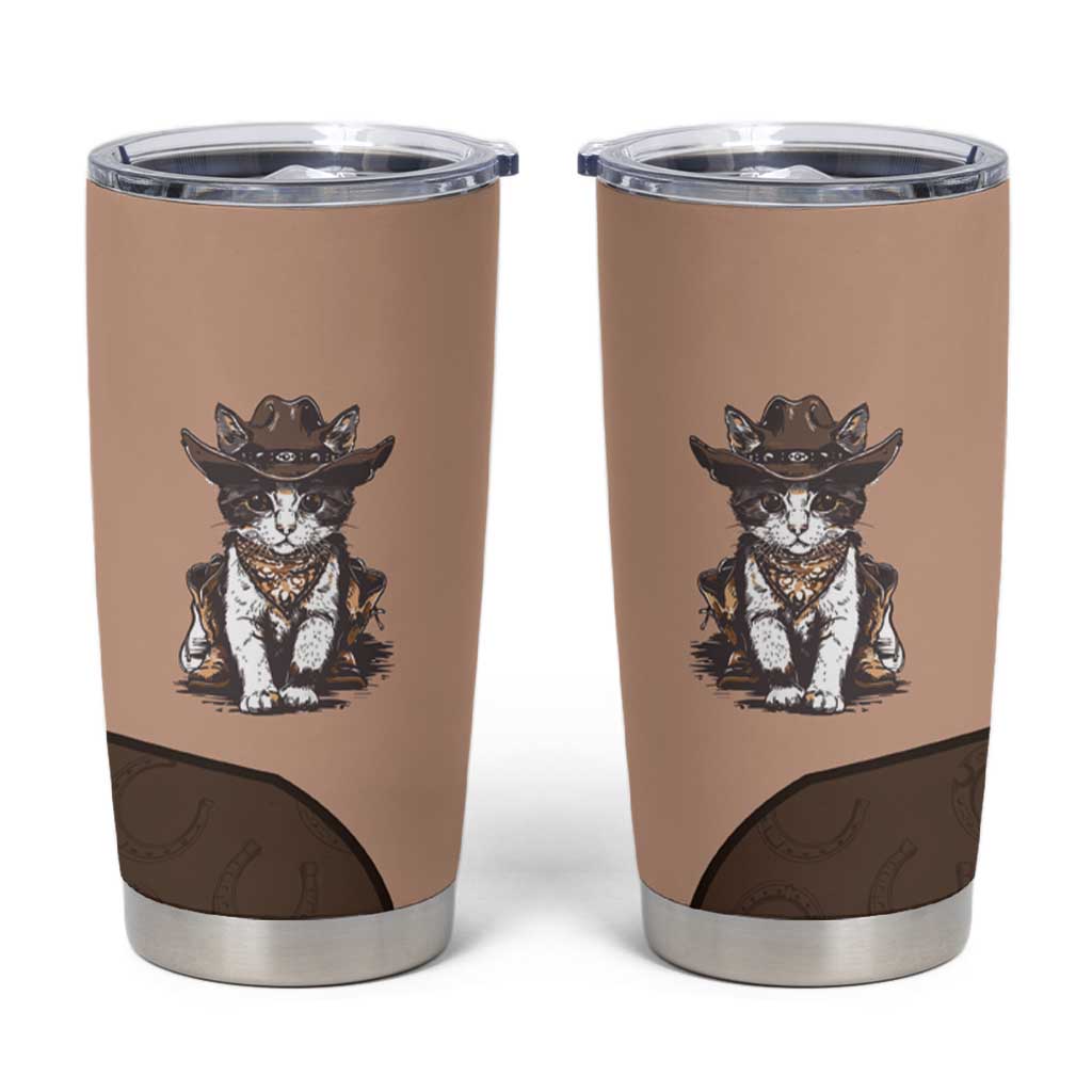 Cowcat Tumbler Cup Cowboy Cat Meowdy Retro Western Yoke Brown - Wonder Print Shop