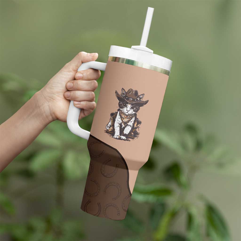 Cowcat Tumbler With Handle Cowboy Cat Meowdy Retro Western Yoke Brown - Wonder Print Shop