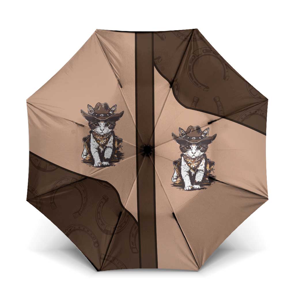 Cowcat Umbrella Cowboy Cat Meowdy Retro Western Yoke Brown - Wonder Print Shop