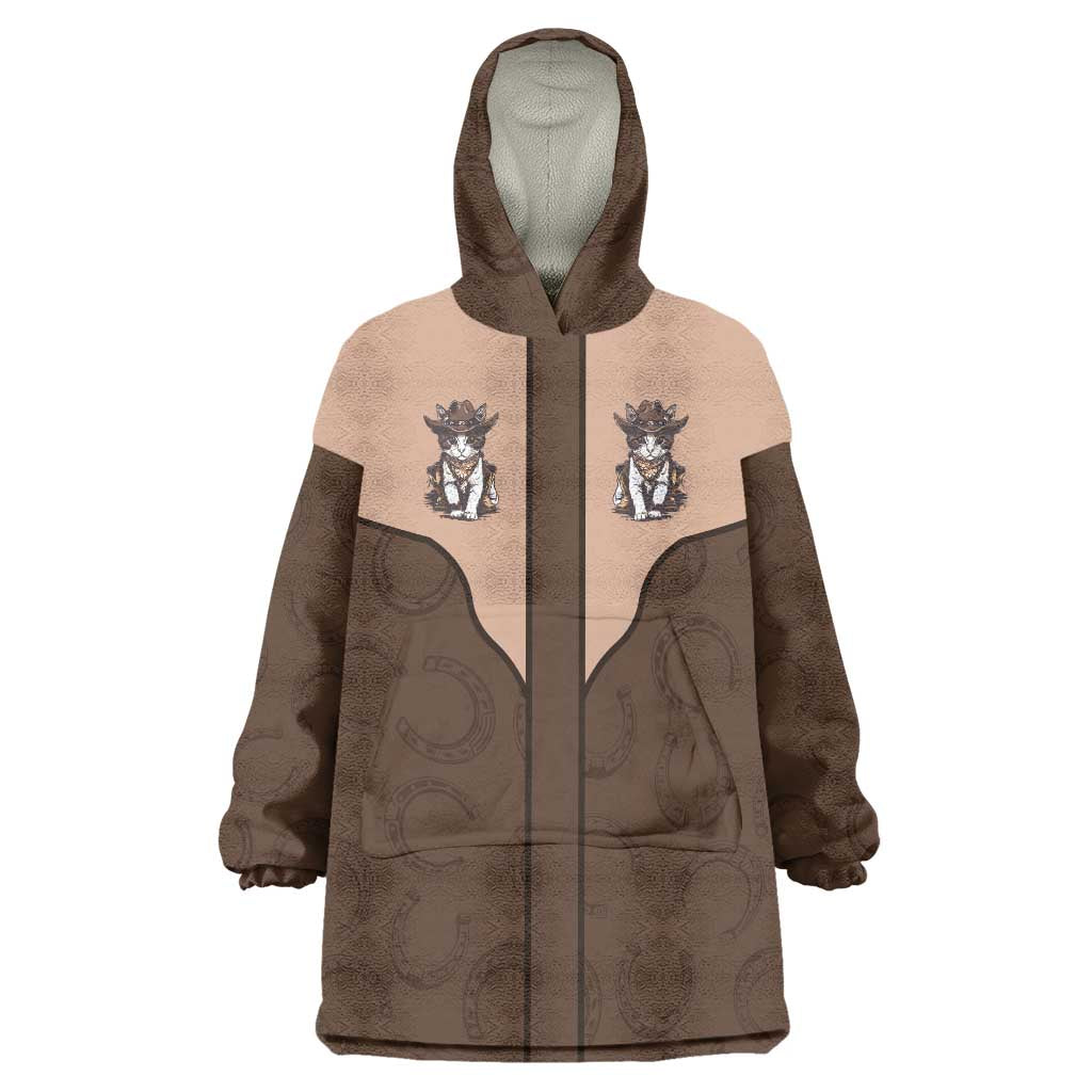 Cowcat Wearable Blanket Hoodie Cowboy Cat Meowdy Retro Western Yoke Brown - Wonder Print Shop